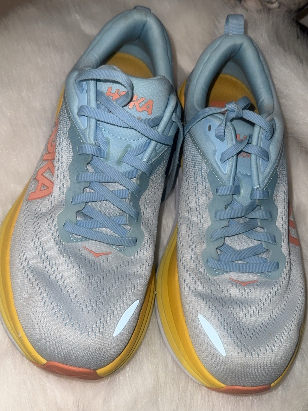 Hoka Women's Pastel Blue Running Shoes with Yellow Midsole